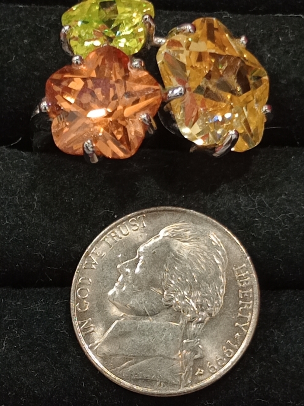 Park Lane Orange, Yellow & Green Crystal Flower Ring - Picture 7 of 14